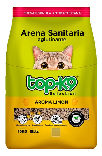 Arena Antibacterial Aglutinante Topk9 10kg Limón. Np