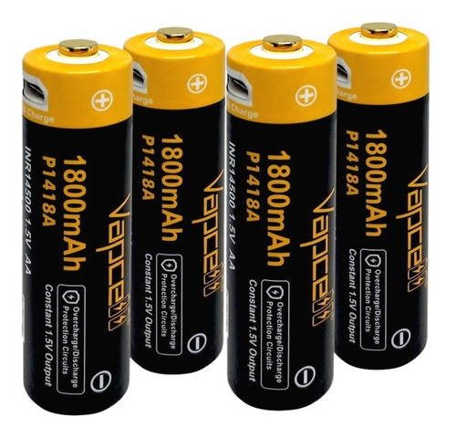 4 Baterias Aa Recargable Micro Usb 1800mah Vapcell P1418a