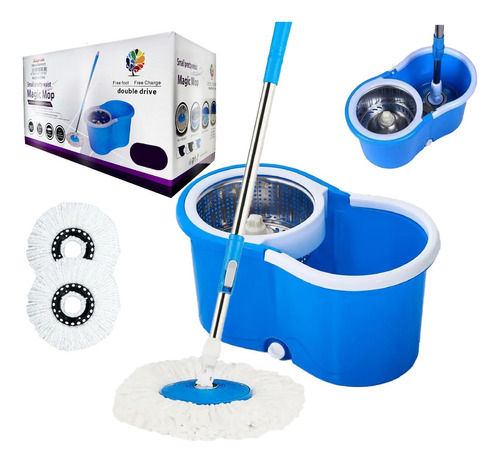 Balde Spin Mop Giratório Cesto Inox Esfregão + Refil