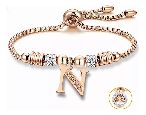 Pulseras Mujer Inicial Letra Pulcera Oro Rosado 18k Regalo