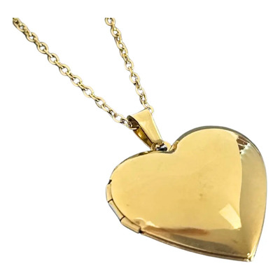 Collar Con Dije Relicario De Corazón Para Fotos Acero Inox Color Dorado | MercadoLibre