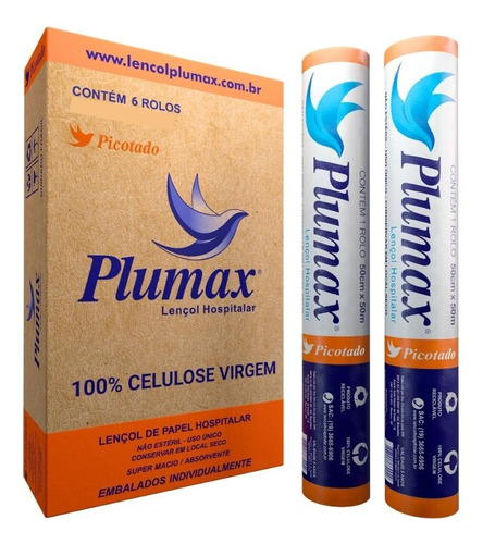 Lençol De Papel Desc. Plumax Picotado 50cmx50m- Cx 06 Rolos.