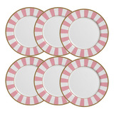 Jogo 6 Pratos Sobremesa Pink Rosa Strip Alleanza 20cm 2ª L