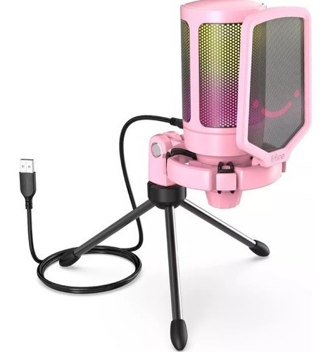 Microfone Usb Gamer Rgb Fifine Lançamento Rosa