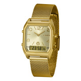 Relogio Lince Feminino Dourado Anadigi Quadrado Lagh119l Cor Do Bisel Dourado-escuro