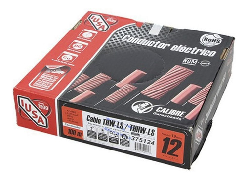 Cable Eléctrico Rojo Cal. 12 Tipo Thw 1 Hilo 100mt