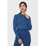 Sweater Cuello Camisero Cadenetas Azul Índigo Nicopoly