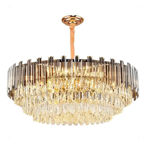 Lustre Dourado Pendente De Cristal Acrílico Sala Estar 50 Cm