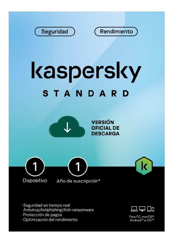 Kaspersky Standard 1 Dispositivo 1 Año Base Descarga Digital