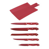 Set 6pz (5 Cuchillos + Tabla Corte) Rojo Milky - Bergner