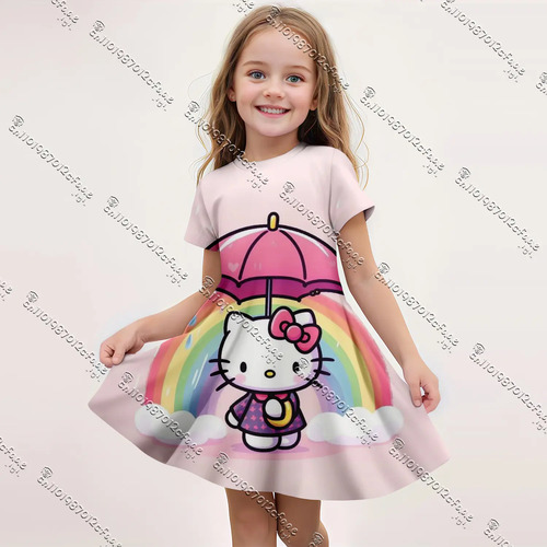 Vestido De Niña Hello Kitty Con Estampado De Manga Corta