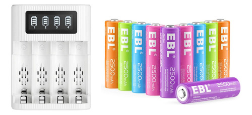 Combo Cargador De Pilas Ebl Usb + 10 Pilas Doble Aa 2500mah