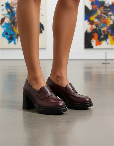 Zapato Flexi Mocasín Plataforma Piel Casual Dama 127401 Vino