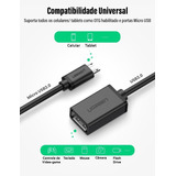 Adaptador Micro Usb Para Usb A Fêmea Ugreen Macho 15cm Preto