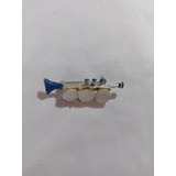 Antiguo Prendedor Broche 24k Bañado Oro Trompeta Blanco Azul