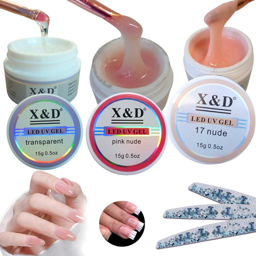 Kit 3 Gel X&d Uv Led 15g Pink Nude, Transparente Unha