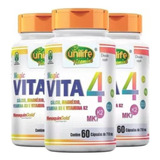 Kit 3 Vita4 Cálcio, Magnésio, Vit  D3 E K2mk7 60 Cáp Unilife