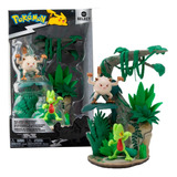 Figura Oficial Jazwares Pokemon Diorama Treecko Mankey