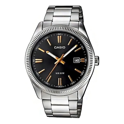 Reloj de Hombre Casio MTP-1302D-1A2 con Fondo Negro y Correa de Acero Plateado | Envío gratis