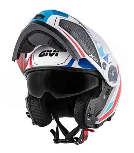 Capacete Articulado Sol Givi X21 Shiver Branco Azul Vermelho Cor Branco/azul/vermelho Tamanho Do Capacete 57-58 M