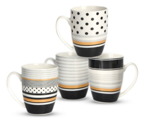 4 Tazas Jarro Mug Porcelana 350ml Cafe Rayas Lunares Oferta