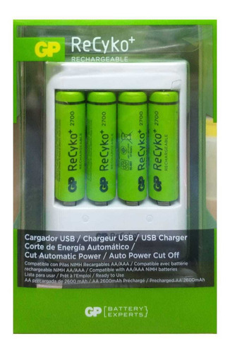 Cargador Usb Gp Aa/aaa + 4 Pilas Aa 2700mh, Obelisco. 