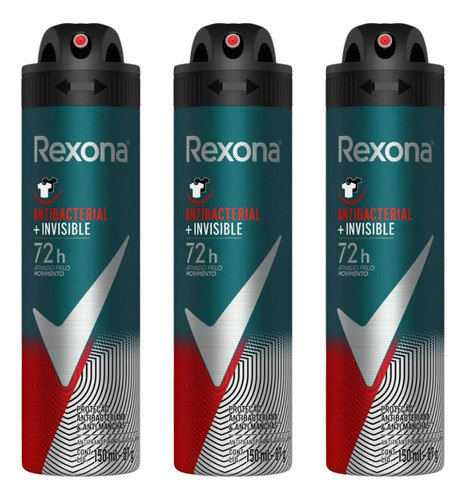 Kit 3 Desodorante Rexona Men Antibacterial 72h 150ml