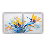 60x30cm Cuadro Decorativo Abstracto Aves Del Paraíso Flores
