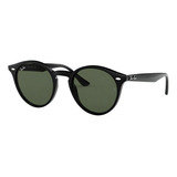 Anteojos De Sol Ray-ban Round Rb2180 Standard Con Marco De Propionato Color Polished Black, Lente Green De Plástico Clásica, Varilla Polished Black De Propionato