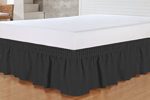 Saia De Cama Casal 42cm Box Bau Liso Franzido 1 Elástico