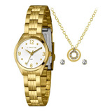 Relógio Lince Classic Feminino Prova D'água Brinco + Colar Cor Dourado Cor Da Correia Dourado Cor Do Bisel Dourado Cor Do Fundo Branco