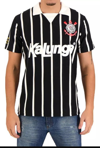 Camisa Camiseta Corinthians Timão Retro Listrada Kalunga