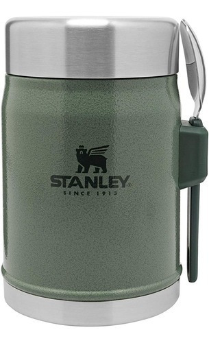 Stanley Legendary - Termo Y Tenedor, Acero, 14 Onzas Color Verde Martillado