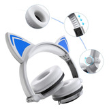 Auriculares Audifonos Orejas De Gato Blanco Azul Blakhelmet