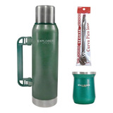 Termo Explorer 1.3lt Cebador Acero+ Mate 350ml Inox Bombilla