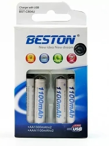 Pila Aaa Recargable 4 Unidades 1100mah Cargador Marca Beston