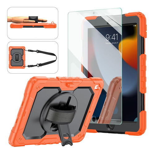 Funda New iPad 2021 10.2 Ambison 9/8/7 Gen Naranja+negro