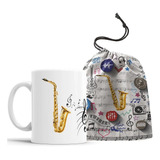 Caneca Saxofone Dourado Personalizada Musico Com Nome + Saco