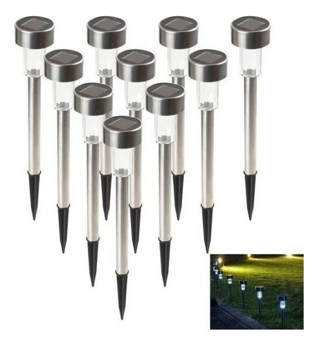 Set 10 Focos Faroles Leds Solares, Con Estaca Para Jardin