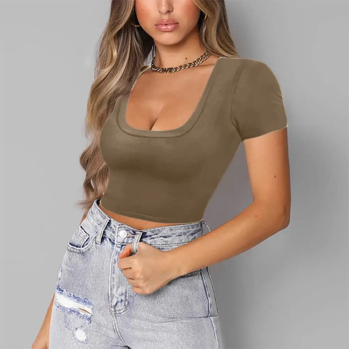 Blusas Para Mujer Lisa Crop Top Blusas Entallada