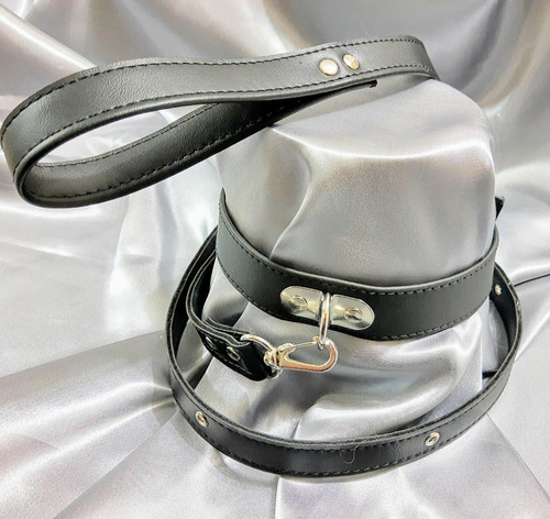 Collar Con Correa Bdsm Cuero Costurado  