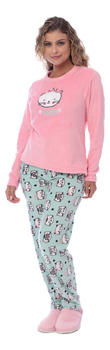 Pijama Feminino Inverno Longo Soft Majestosa Fleece Adulto