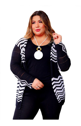 Kimono Plus Size Zig Zag Casaco Cardigan Reto Aberto Luxo