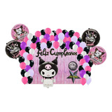 Kit Decoracion Fiesta Cumpleaños Globos Metalicos Kuromi 79p