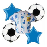 Bouquet X5 Globos Futbol Camiseta Grande Seleccion Argentina