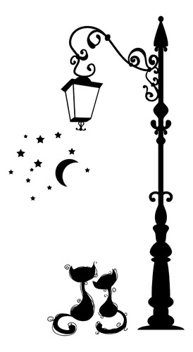 Sticker Calcomania Farol Con Gatos Lampara Decorativo Vinil