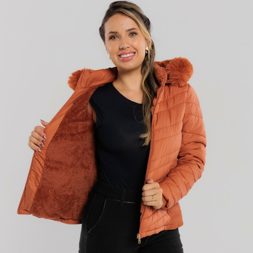 Agasalho Feminino Ziper Puffer Bobojaco Forrado Pelinho Frio