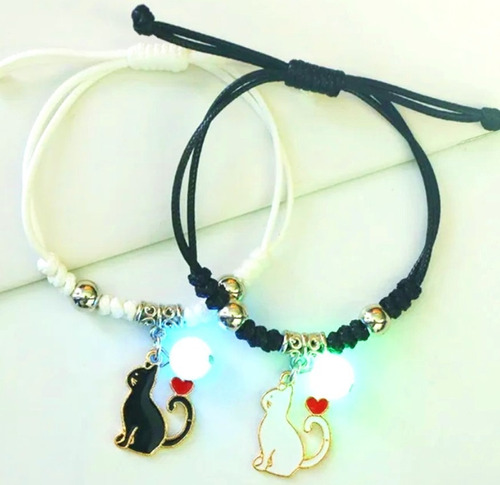 Pulsera Gatos Pareja, Brilla En Obscuridad, Regalo Amistad