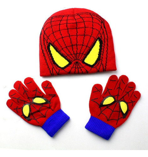 Kit 2 Pçs Touca / Gorro + Luva Infantil Tricot Homem Aranha