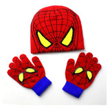 Kit 2 Pçs Touca / Gorro + Luva Infantil Tricot Homem Aranha